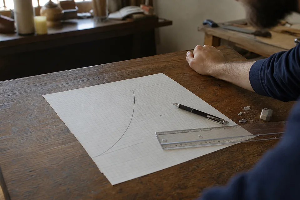 Founder sketching revenue growth on graph paper beside a laptop